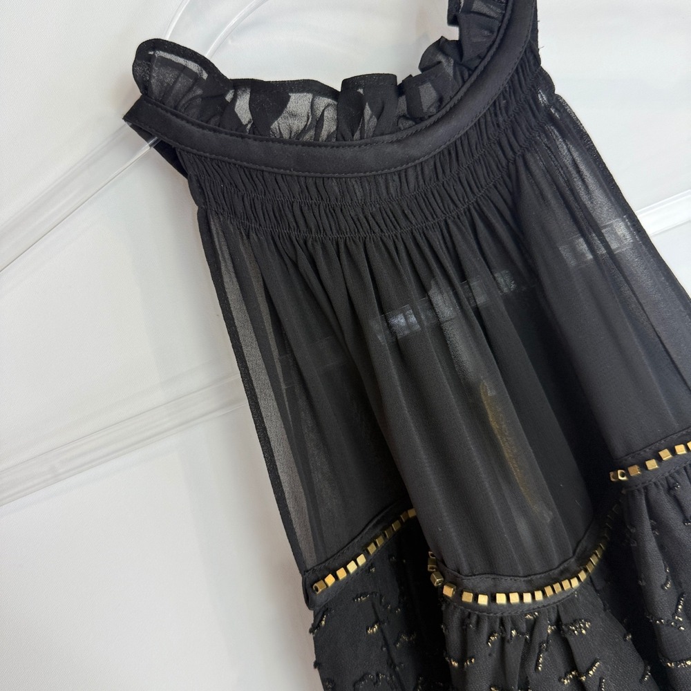 Ramy Brook Paula Halter Top Women Small Black Gold Bead Sequin Sheer Blouse - Picture 3 of 12